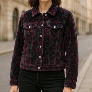 CHICO'S Crushed Velvet Printed Jacket
